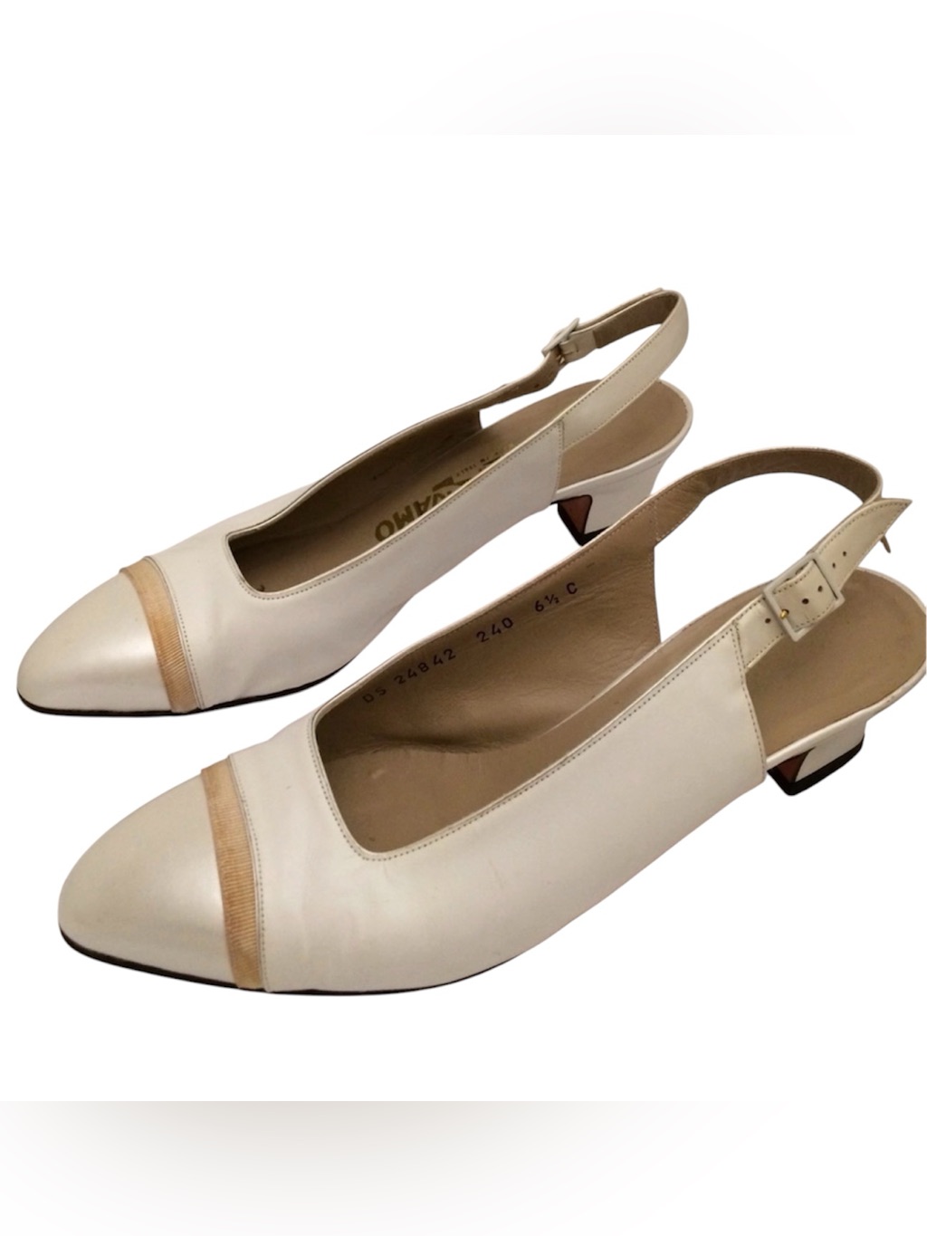 Salvatore Ferragamo Pearl White Slingback Size 6.5